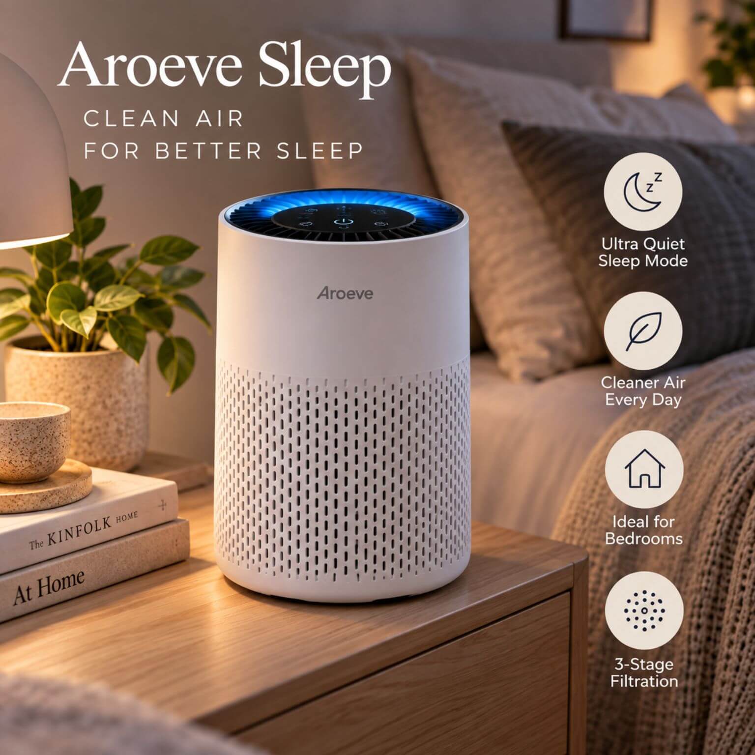 Aroeve air purifier for bedroom quiet sleep