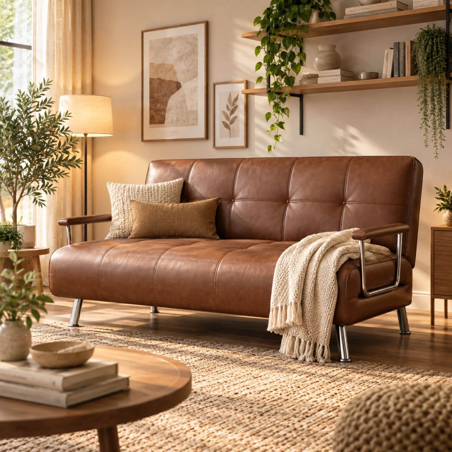 Brown compact convertible loveseat sofa bed