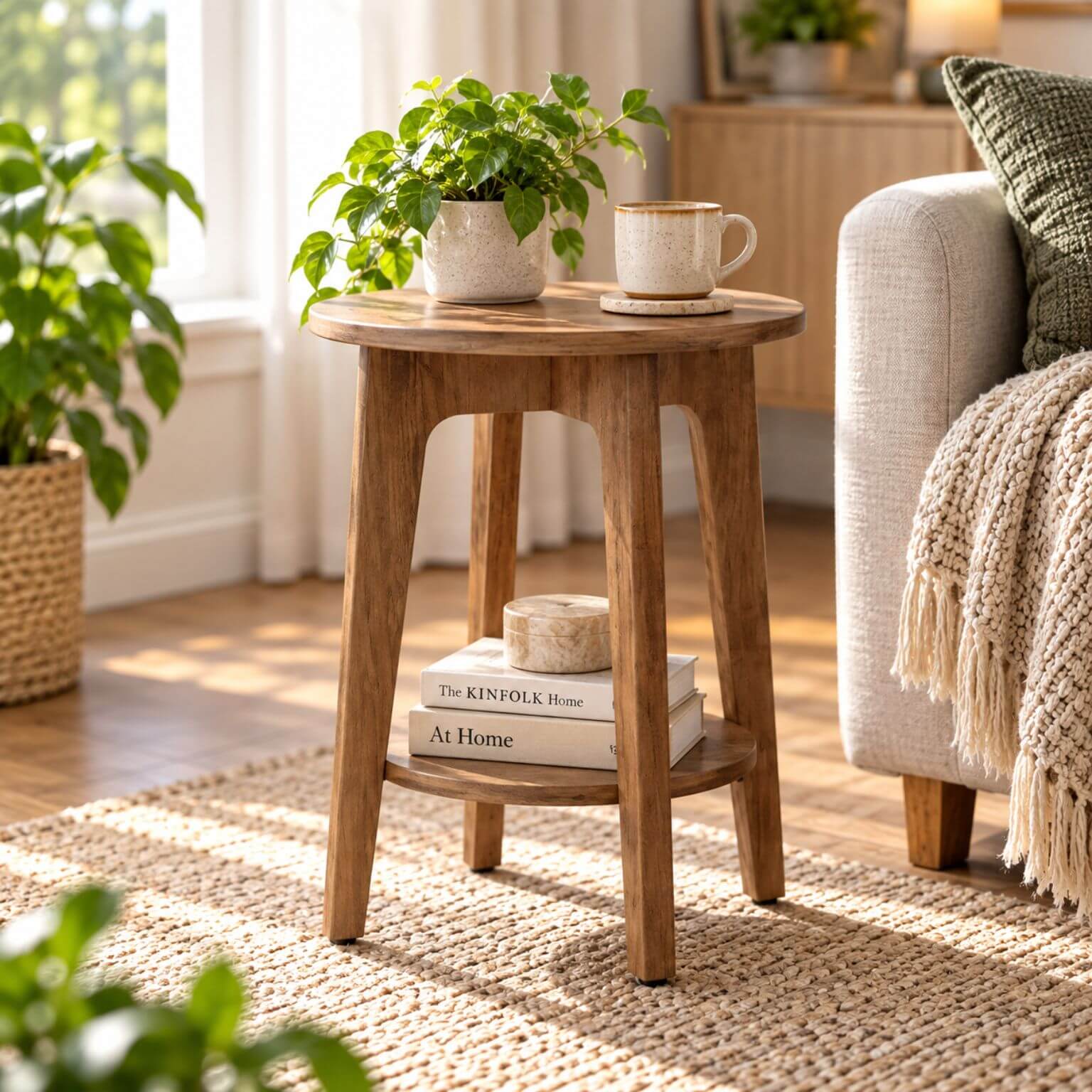 VASAGLE MAEZO round side table in honey brown